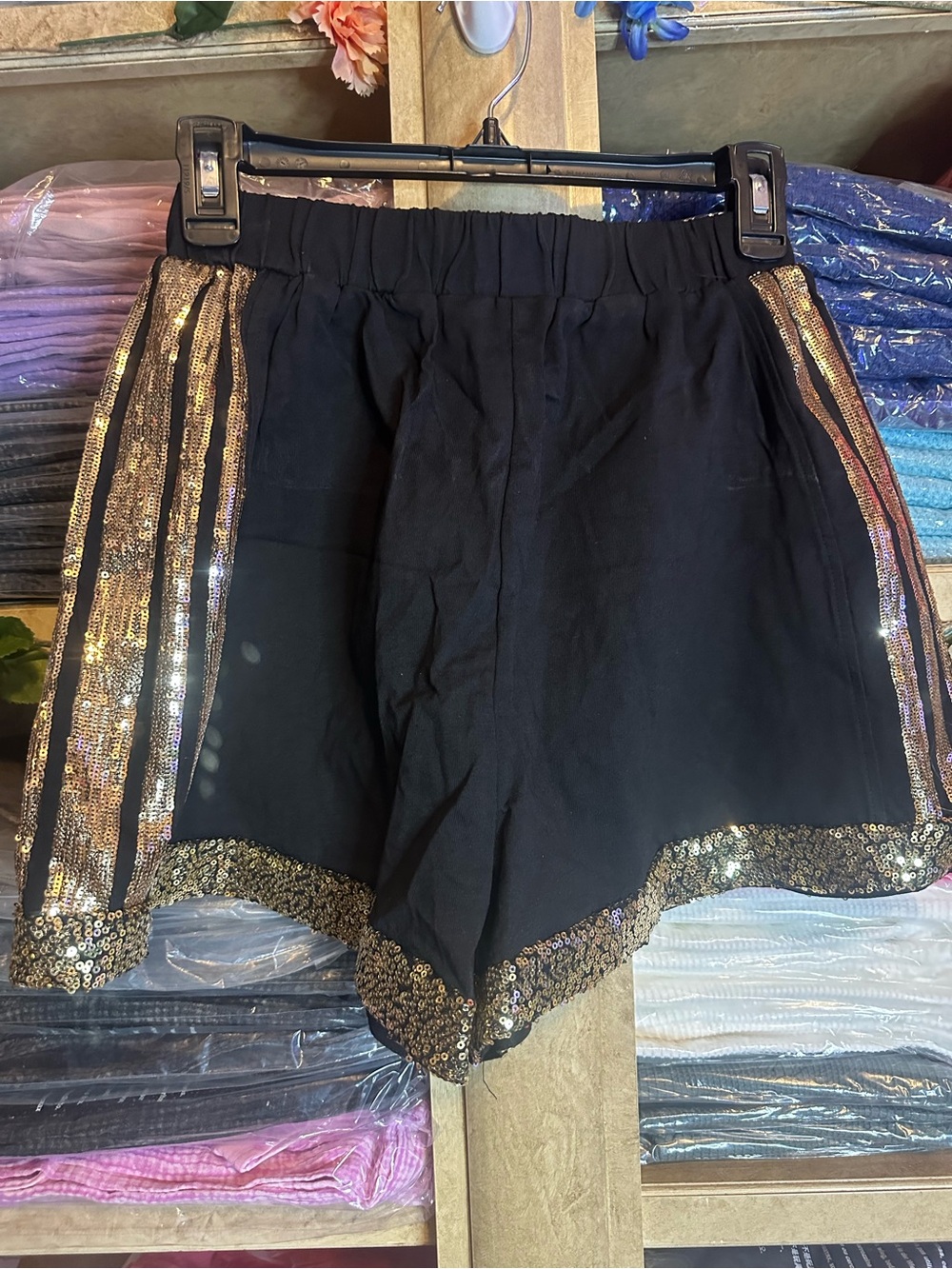 Fantastic Fawn Black Shorts with Gold Sequin Trim